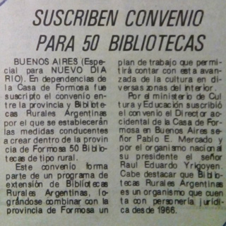Documentos de Bibliotecas Rurales Argentinas en los medios.