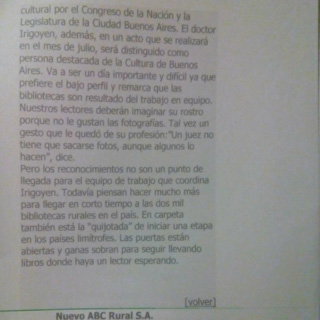 Documentos de Bibliotecas Rurales Argentinas en los medios.